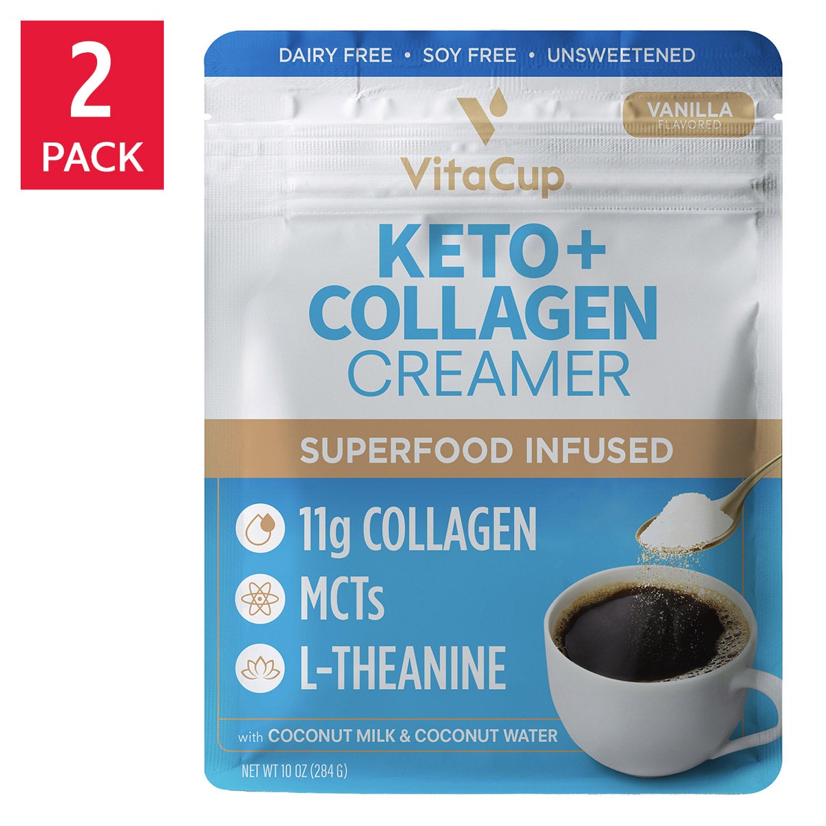 VitaCup Keto Collagen Coffee Creamer, Vanilla Flavor, 2 Pack, 20 oz. Total