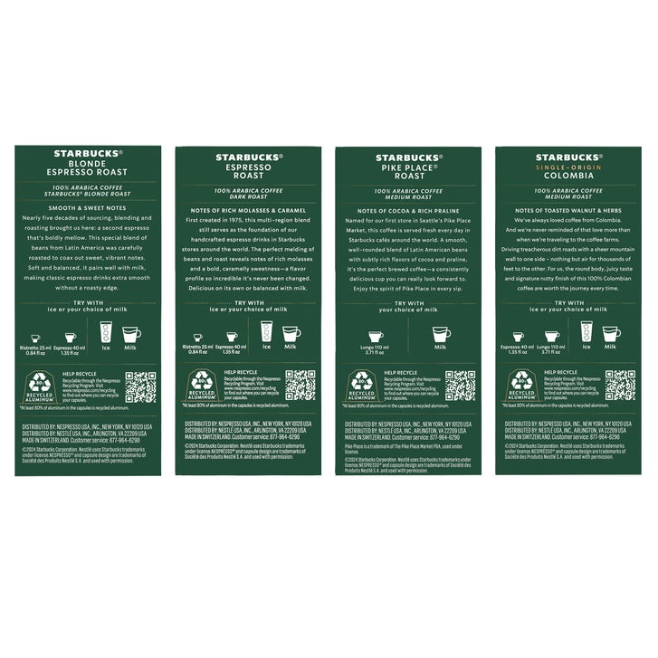 Starbucks by Nespresso Original Line Variety Pack Capsules, 60-count