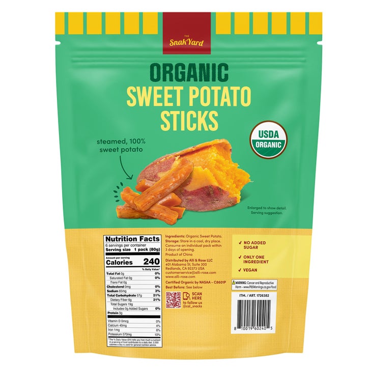 The SnakYard Organic Sweet Potato Sticks, 2.82 oz, 6-count