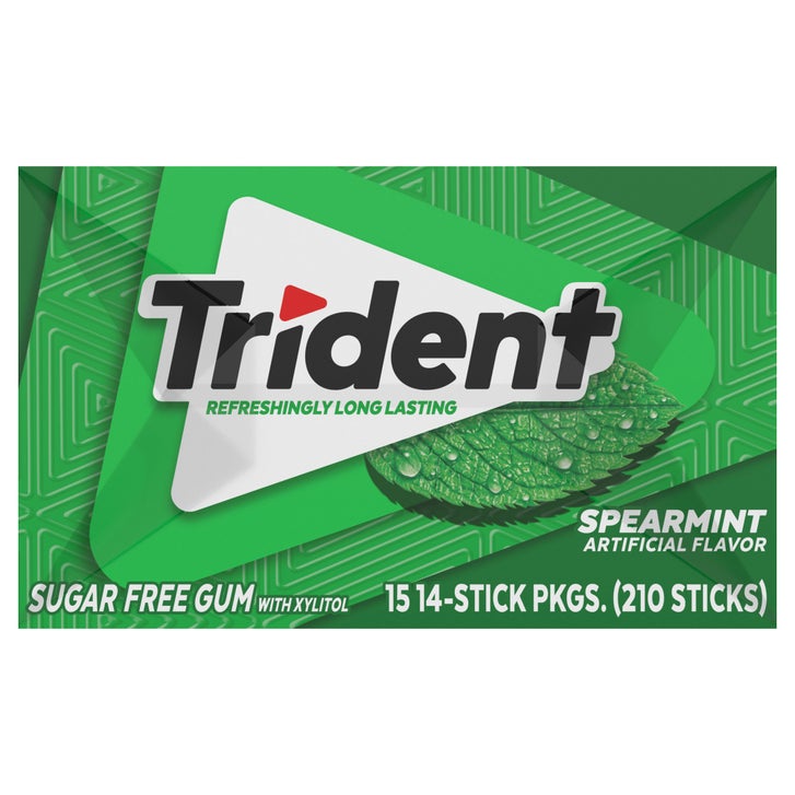 Trident Sugar Free Gum, Spearmint, 14-count, 15-pack