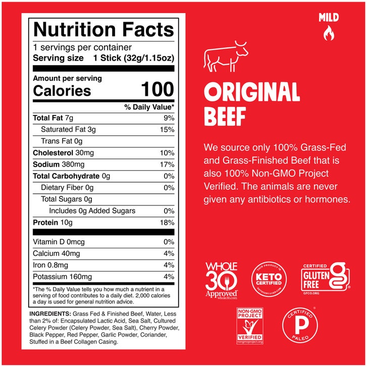 Chomps Original Beef Sticks, Mild, 1.15 oz, 12 ct