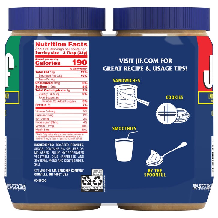 Jif Peanut Butter, Extra Crunchy, 48 oz, 2-Count