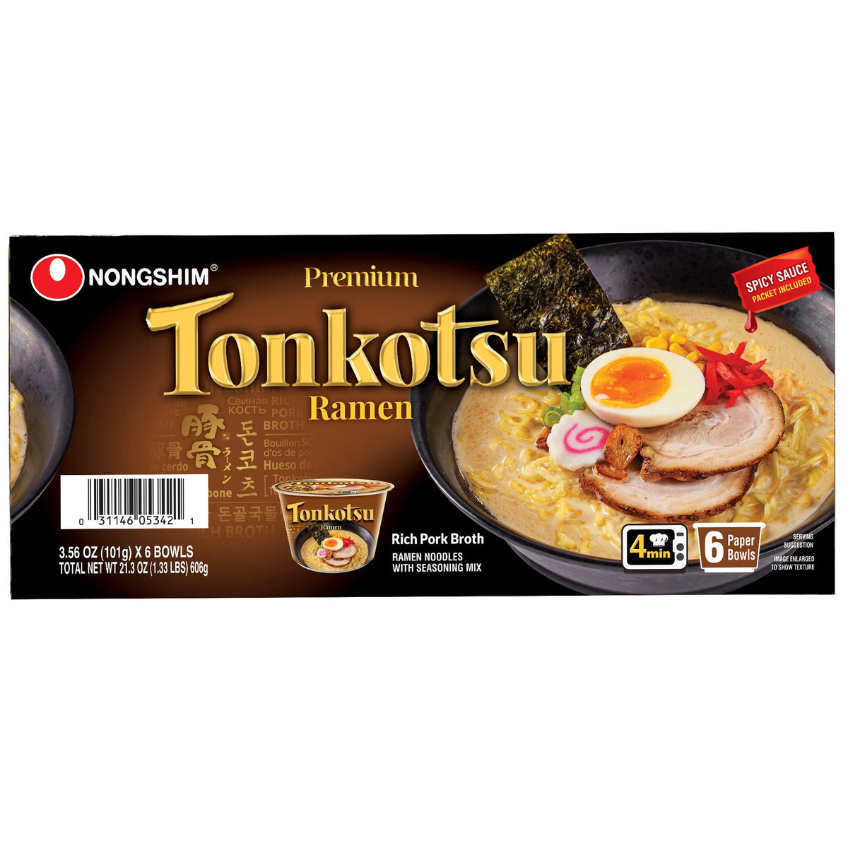 Nongshim, Tonkotsu Ramen Bowl, 3.56 oz, 6-Count