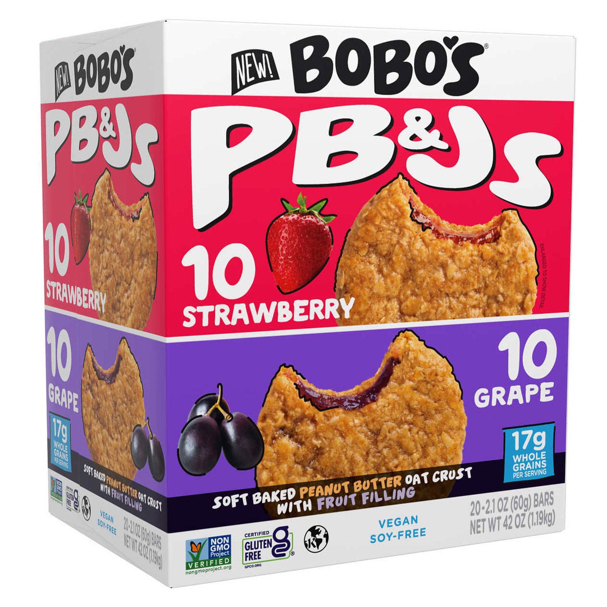 Bobo's PB&Js Oat Sandwich Bar, Variety Pack, 2.1 oz, 20-count