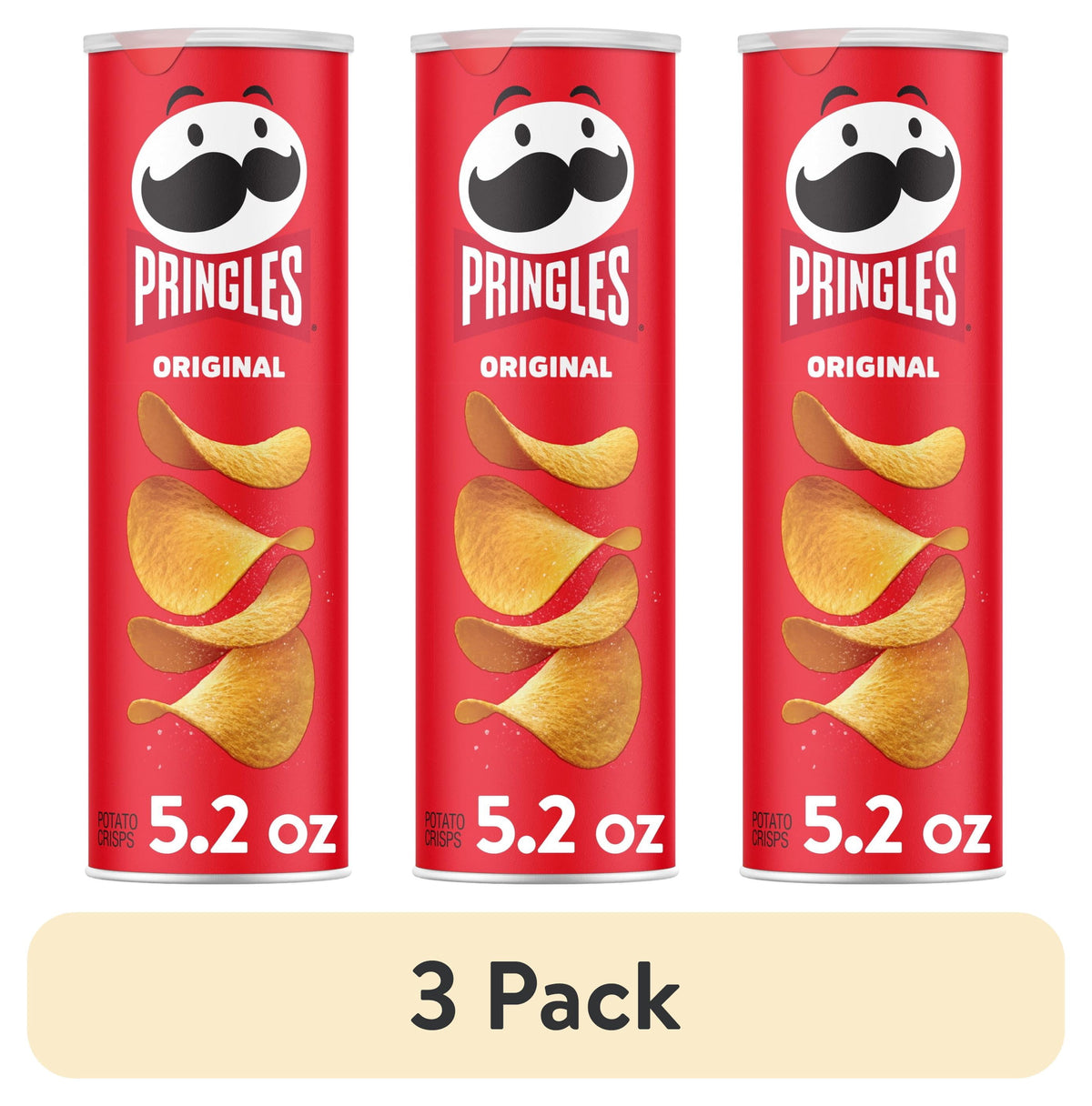 (3 pack) Pringles Original Potato Crisps Chips, Lunch Snacks, 5.2 oz Canister