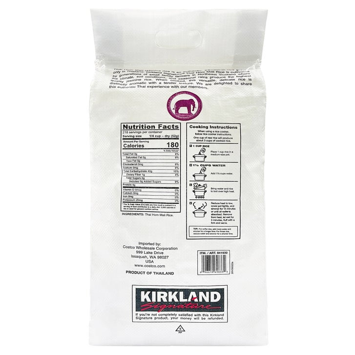 Kirkland Signature, Thai Hom Mali Jasmine Rice, 25 lbs
