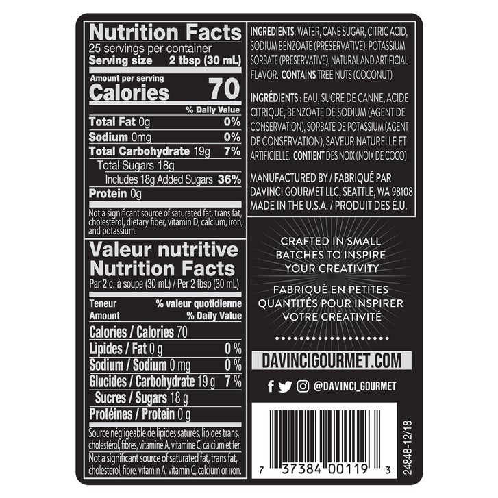 DaVinci Classic Syrup, Coconut, 25.4 oz