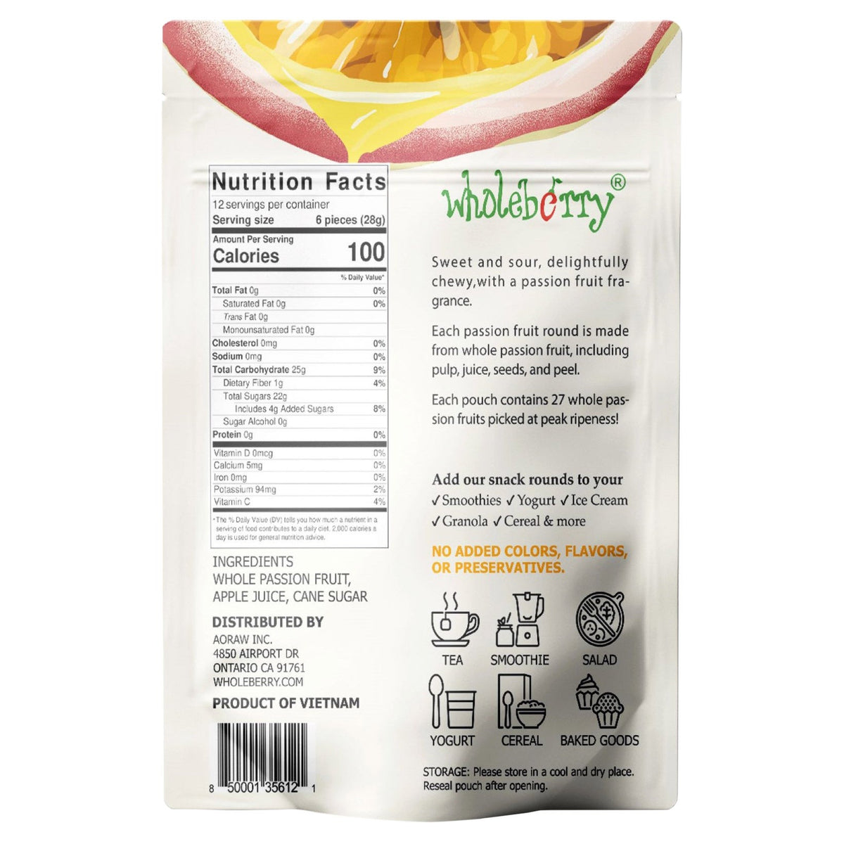 Wholeberry Passion Fruit Snack Rounds, 12 Ounces
