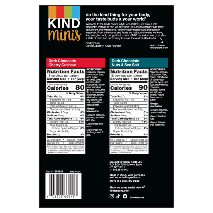 KIND Mini's Dark Chocolate Variety Pack, 0.7 oz, 36-count