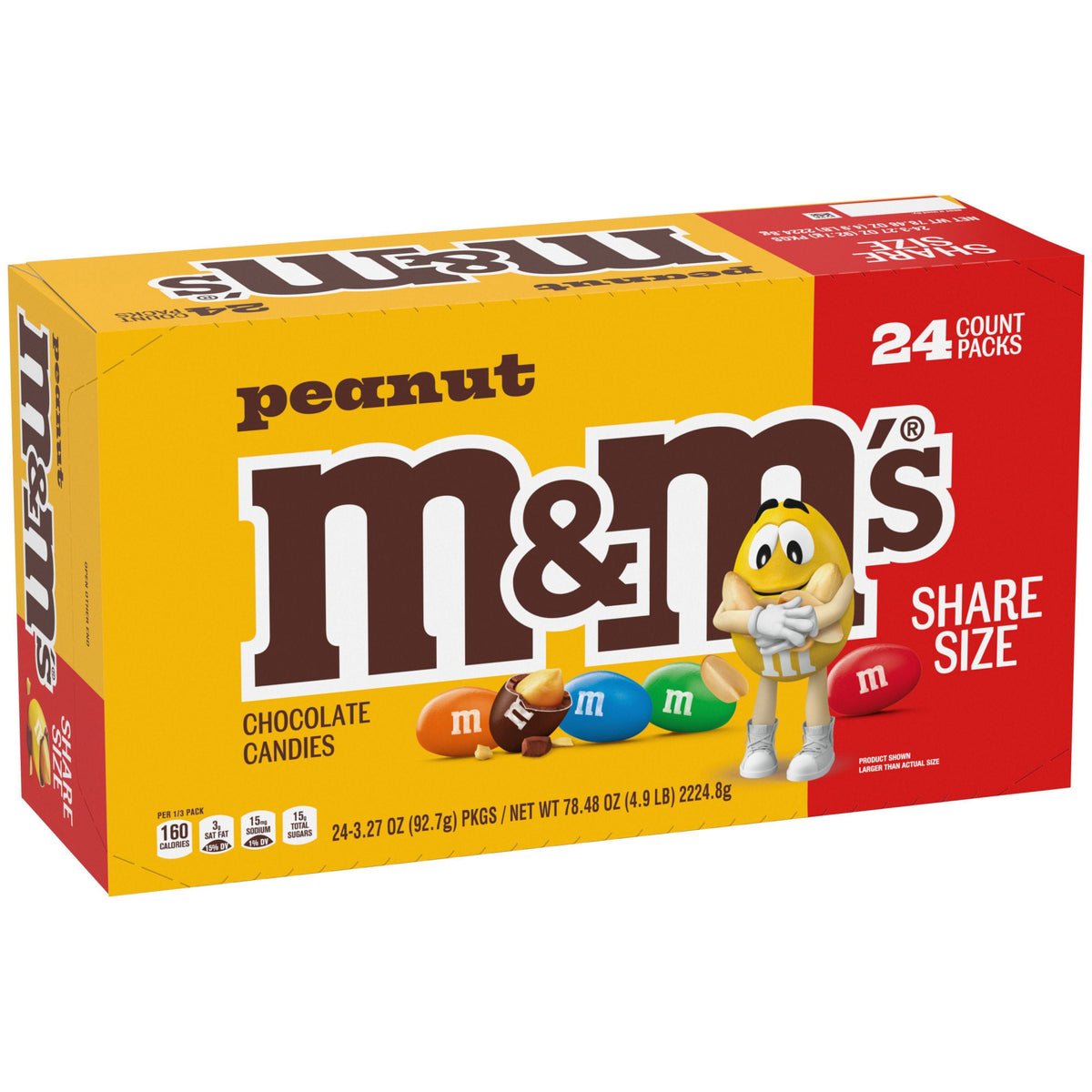 M&M's Chocolate Candy, Peanut, Share Size, 3.27 oz, 24-count