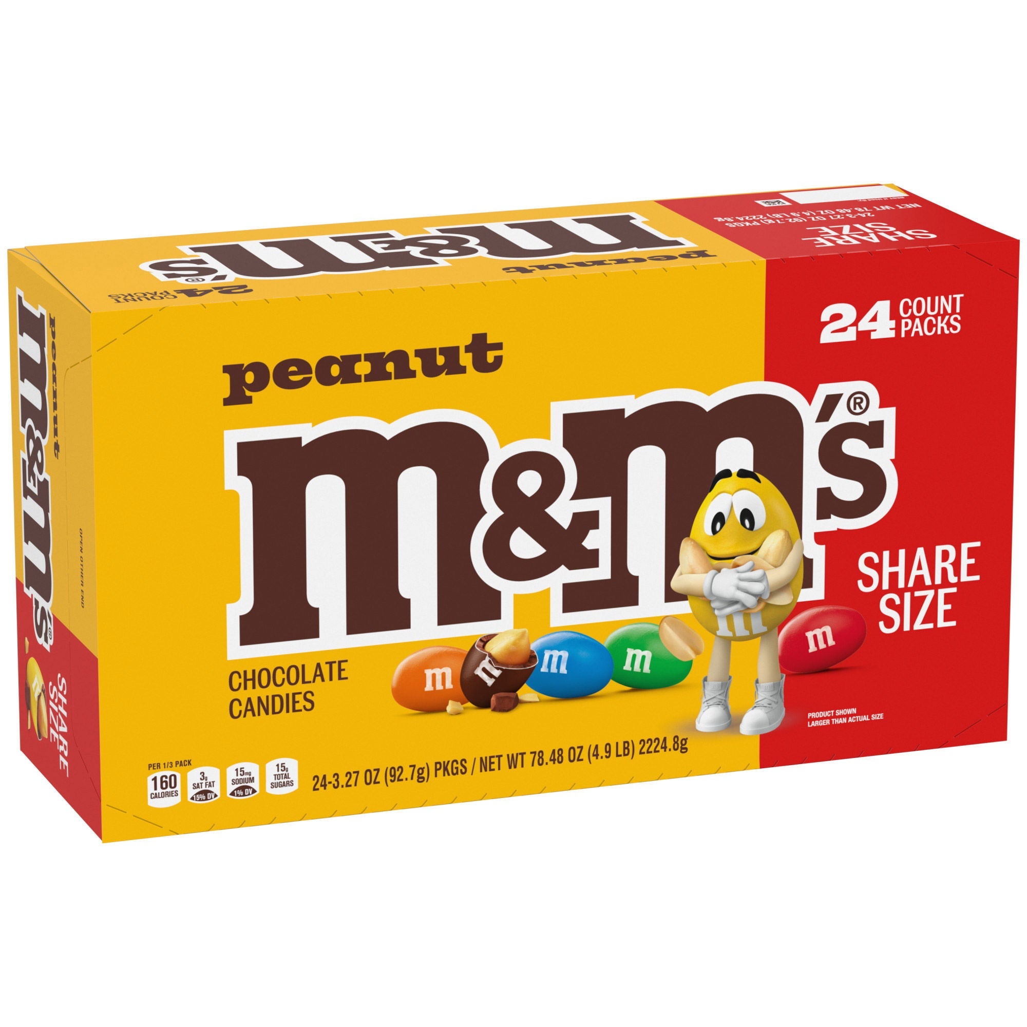 M&M's Chocolate Candy, Peanut, Share Size, 3.27 oz, 24-count