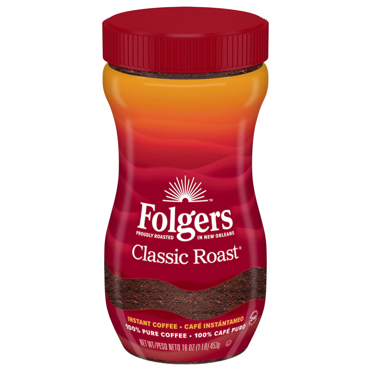 Folgers Instant Coffee Classic Roast Coffee, 16 oz