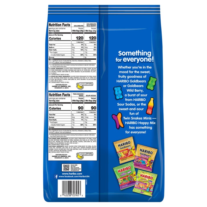 Haribo Gummi Candy Happy Mix Variety Pack, 120-count