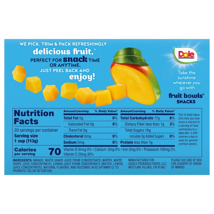 Dole Mango Fruit Bowls, 4 oz, 20-count