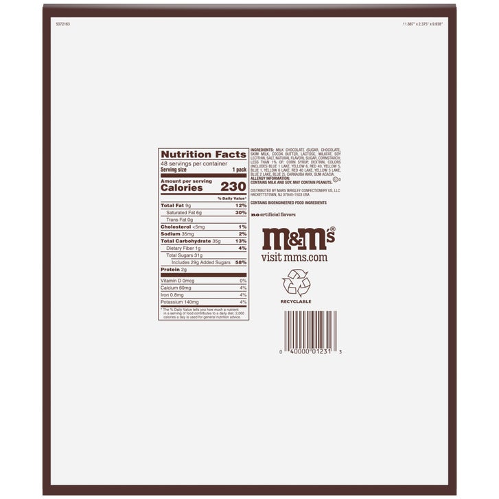 M&M's Milk Chocolate Candy, Full Size, 1.69 oz, 48-count