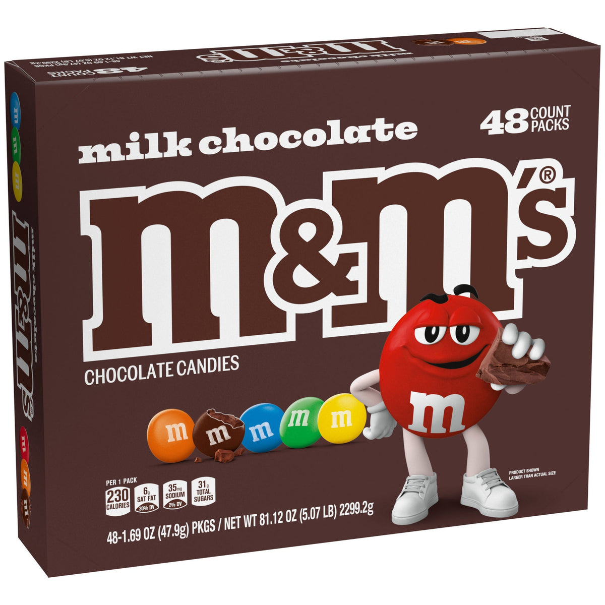 M&M's Milk Chocolate Candy, Full Size, 1.69 oz, 48-count