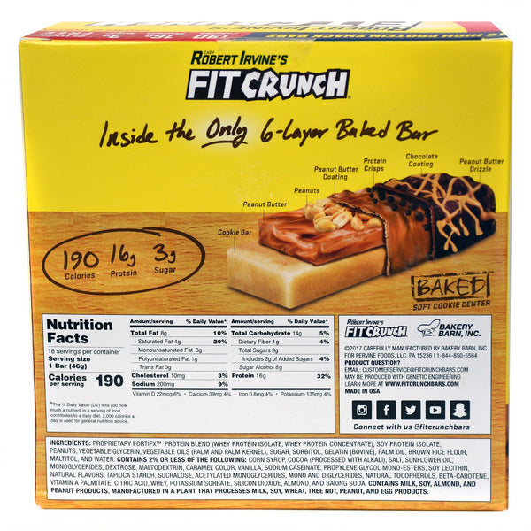 FITCRUNCH Protein Bars, 16g Protein, Chocolate Peanut Butter, 1.62 oz, 18 ct