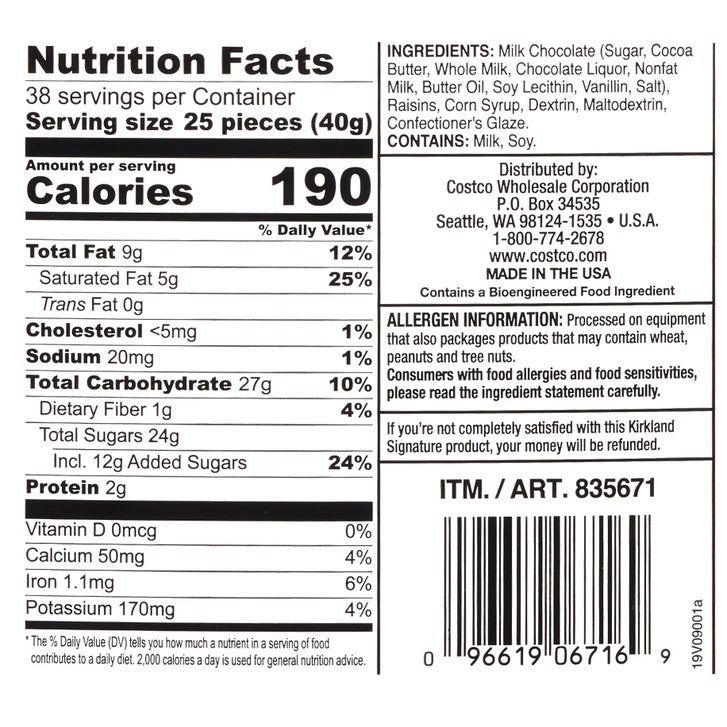 Kirkland Signature Raisins, Milk Chocolate, 3.4 lb