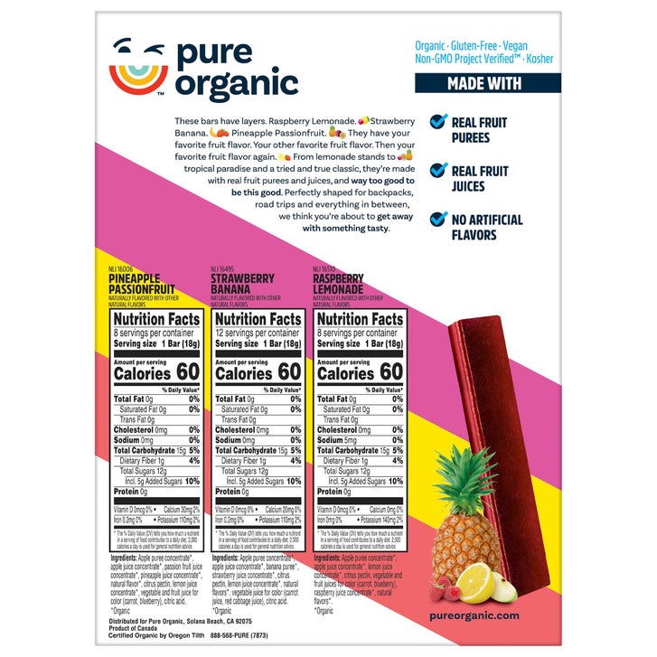 Pure Organic Layered Fruit Bars, Variety Pack,  0.63 oz, 28-count