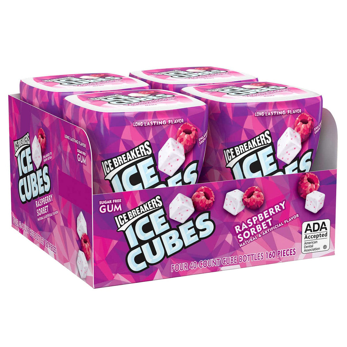 Ice Breakers Ice Cubes Sugar Free Gum, Raspberry Sorbet, 40 pieces, 4-count