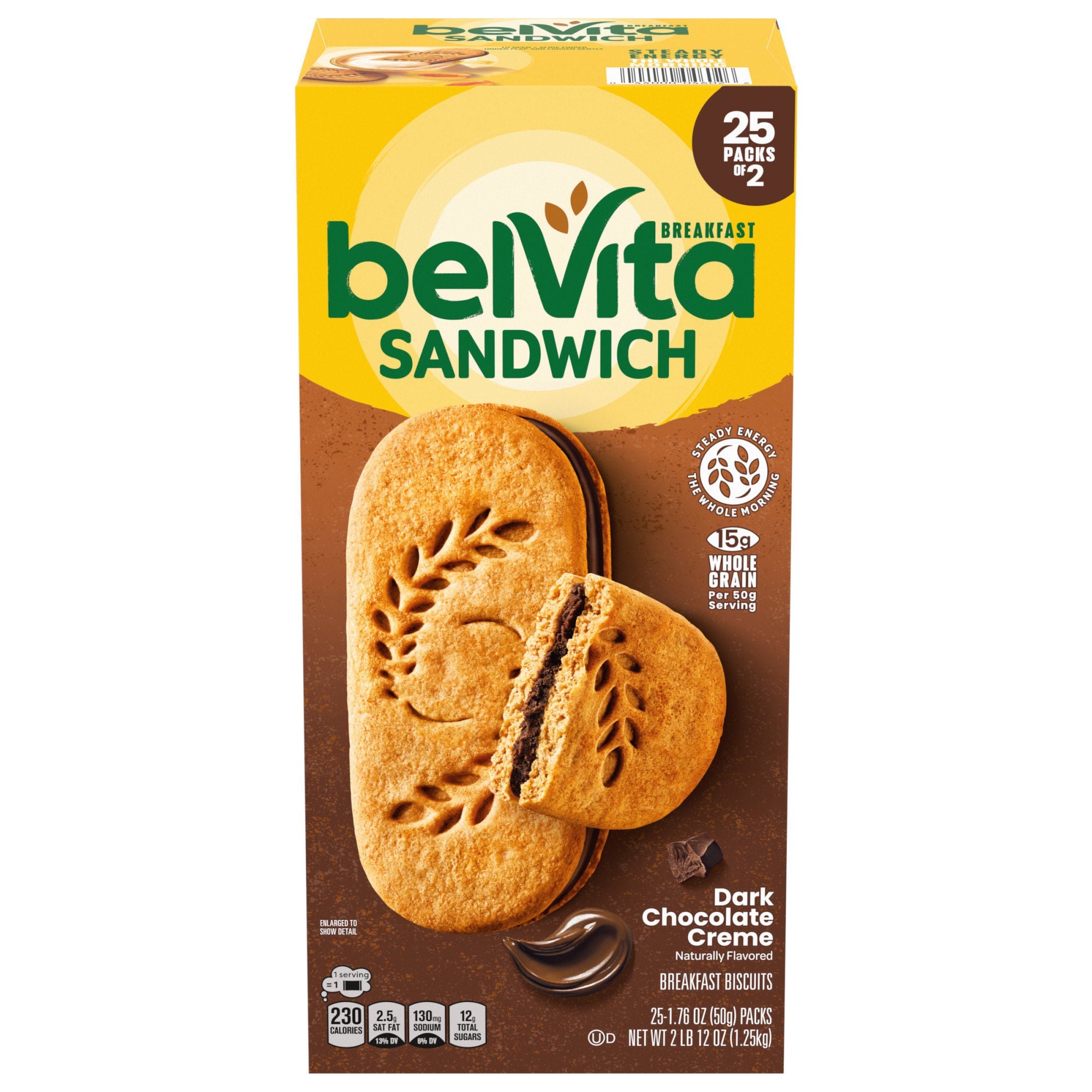 belVita Breakfast Sandwich Biscuits, Dark Chocolate Creme, 1.76 oz, 25-count
