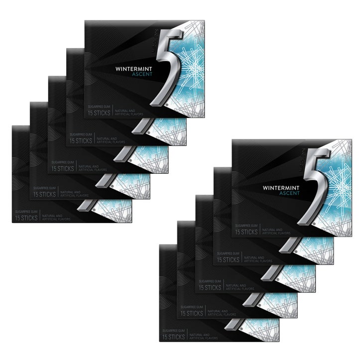 5 Gum Sugar Free Chewing Gum, Wintermint Ascent, 15 Sticks, 10-Count