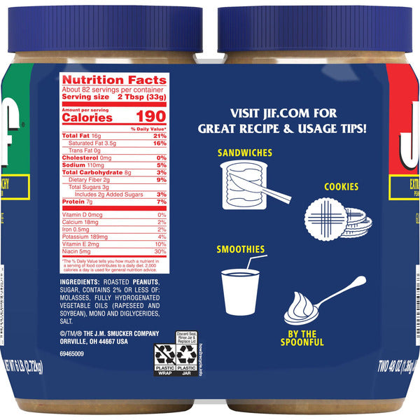Jif Extra Crunchy Peanut Butter, 48 oz, 2 ct