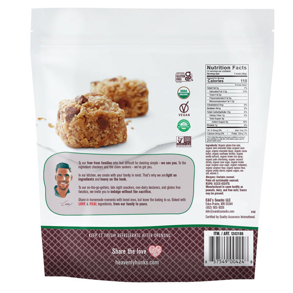 Heavenly Hunks, Organic Oatmeal Dark Chocolate, 22 oz