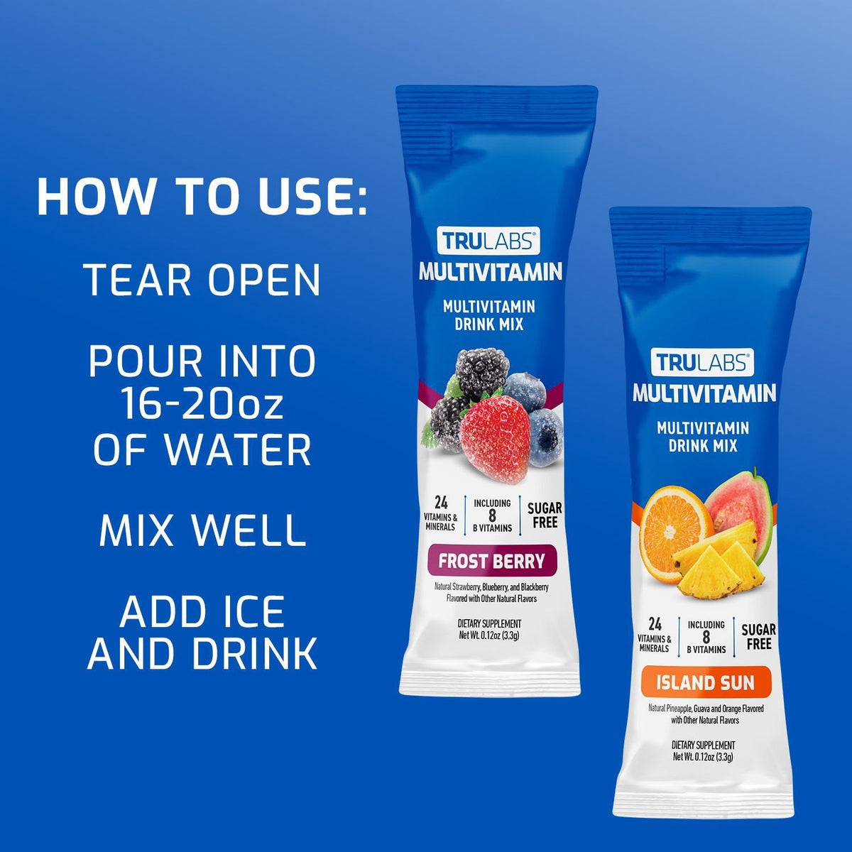 TruLabs Multivitamin Drink Mix Powder Island Sun and Frost Berry 30 ct.