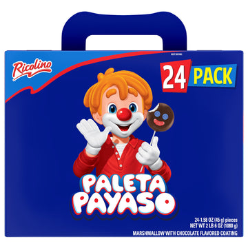 Ricolino Paleta Payaso Marshmallow with Chocolate Flavored Coating, 1.58 oz, 24-count