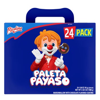 Ricolino Paleta Payaso Marshmallow with Chocolate Flavored Coating, 1.58 oz, 24-count