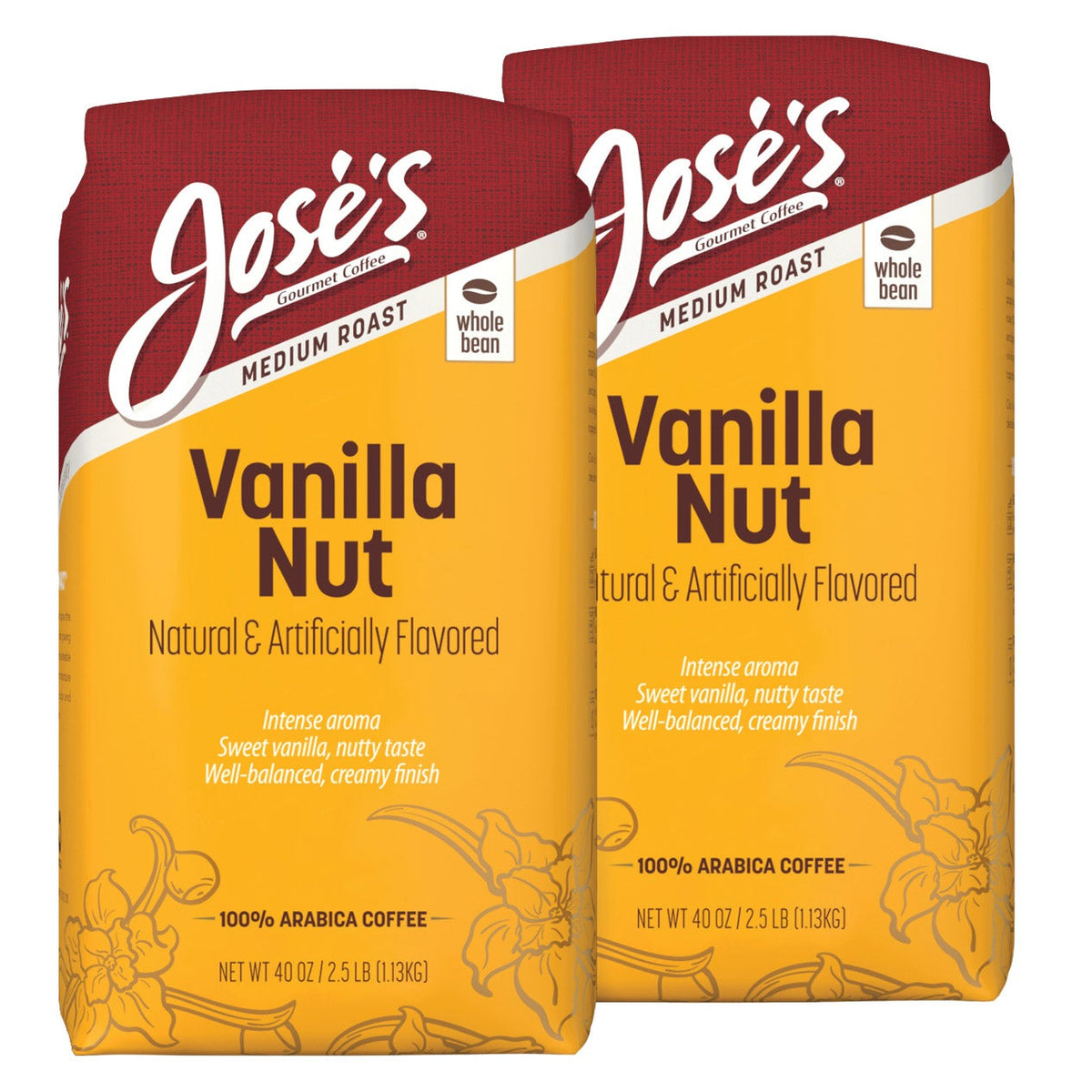 Jose's Vanilla Nut Whole Bean Coffee, 2.5 lb, 2-Pack