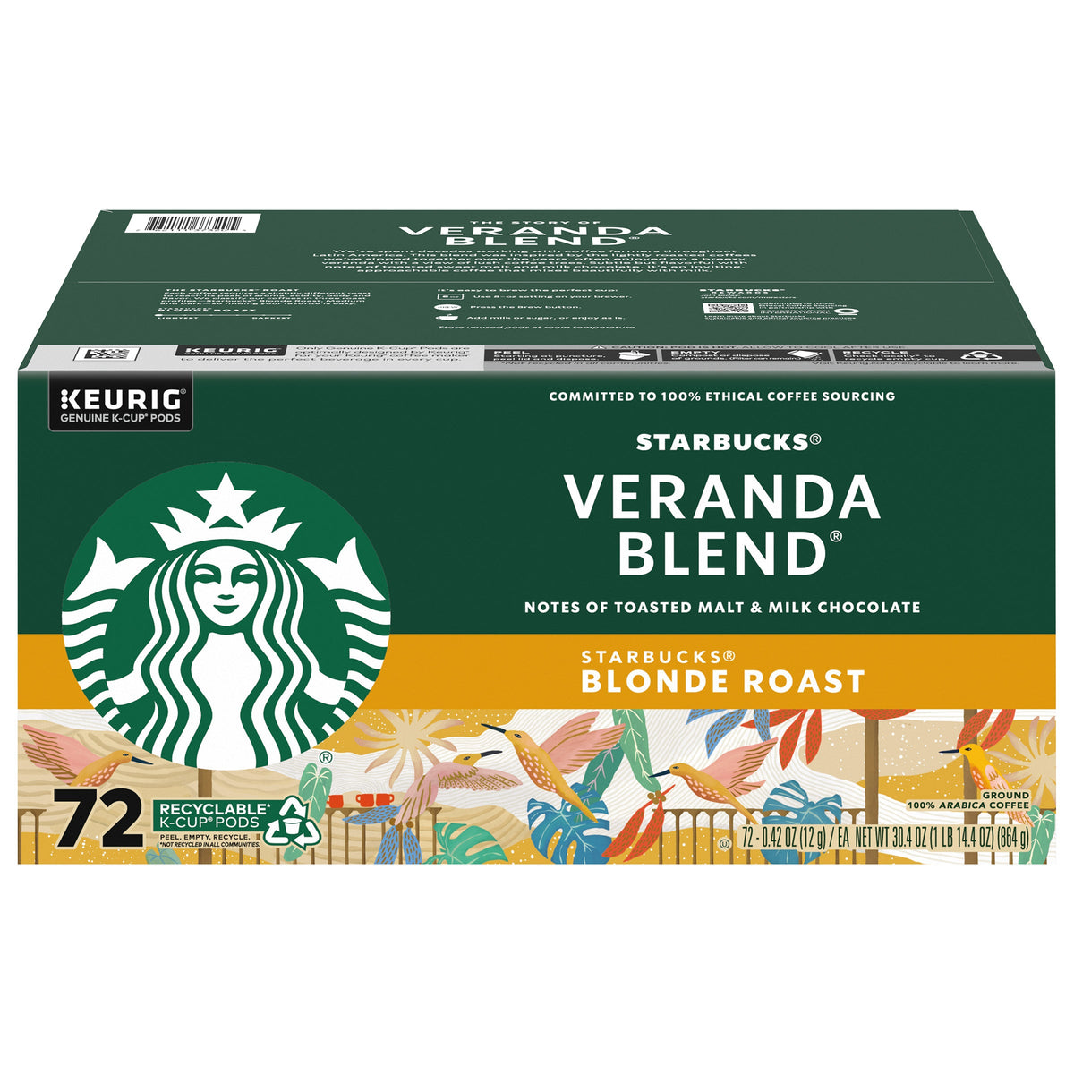 Starbucks Veranda Blend Blonde Roast K-Cup Pods, 72 Count